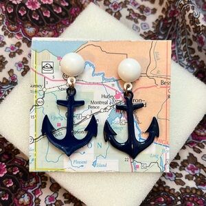 3/$15 Vintage Blue & White Anchor Earrings for Pierced Ears painted metal